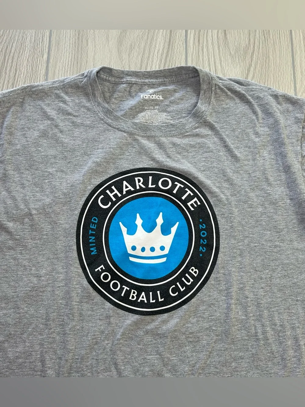 Charlotte FC Men’s T-Shirt XL Gray Fanatics Minted 2022 MLS Soccer CLT